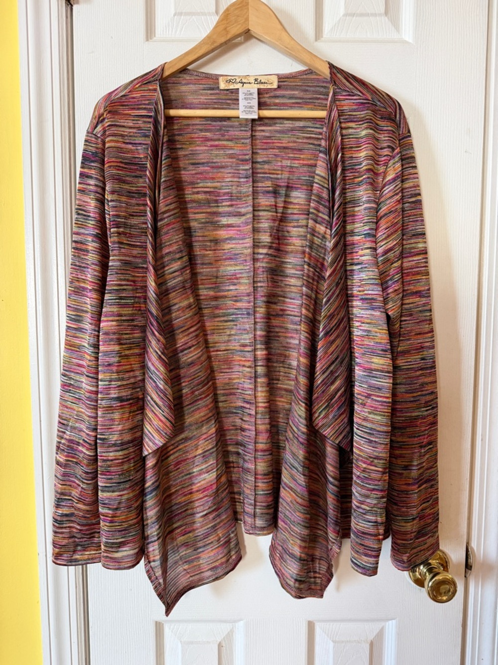 Aqua Blues Multicolor Space Dye Lurex Open Front Cardigan 3X Boho Shimmer Draped